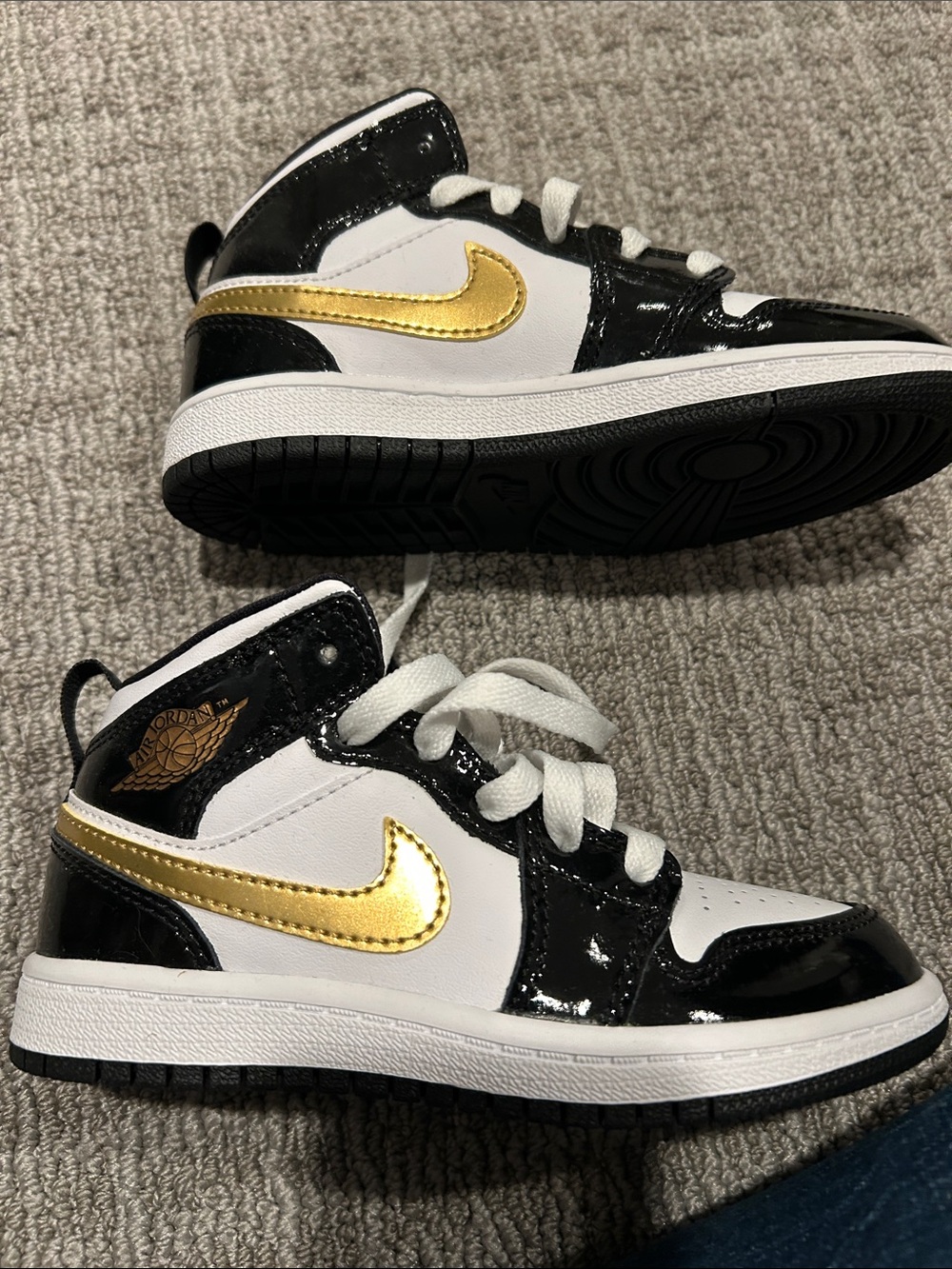 Jordan Kids' Black White and Gold High-Top Sneakers